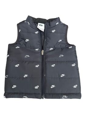 Nike Black Kids Quilted Vest with White Logo Print
